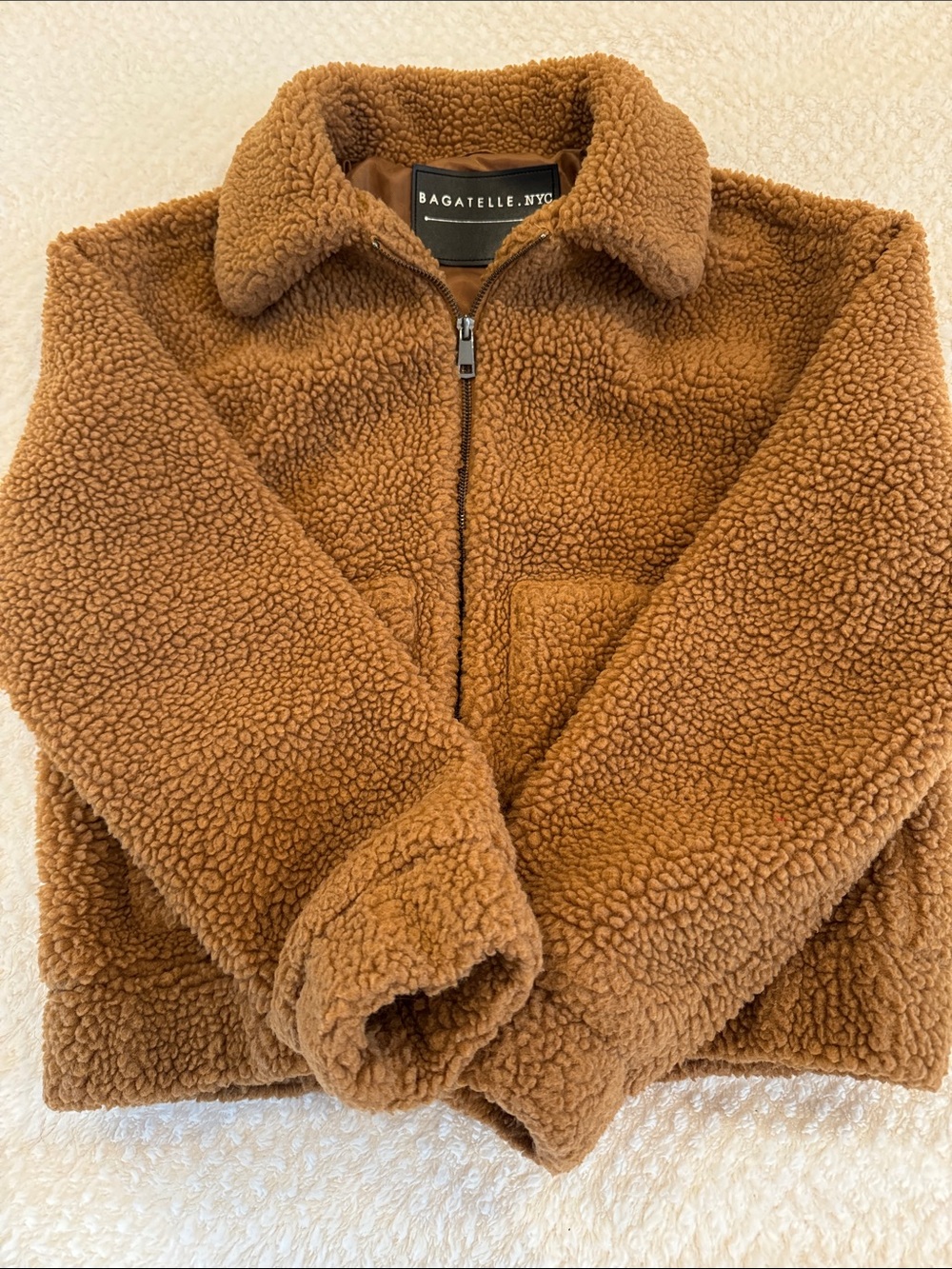 Bagatelle Women’s Chestnut Brown Sherpa Zip Jacket